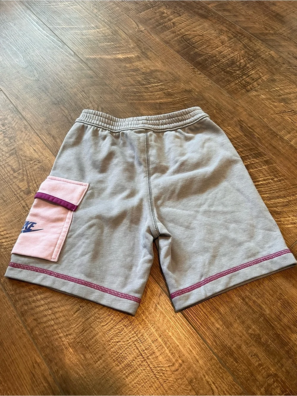 Nike Kids Light Gray Shorts with Pink Cargo & Purple Trim